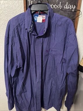 George strait  Navy Purple Geometric Button-Up Shirt